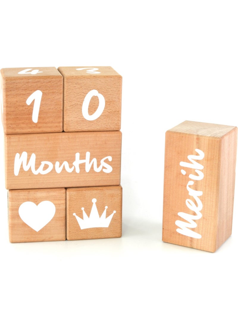 Evashoph Gift Mother Baby Wooden Shooting and Decoration Memory Cubes with Names 6 Pieces