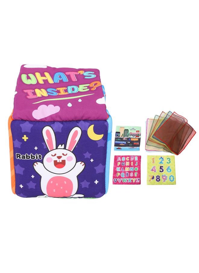 Baby Tissue Box Toy Cute Cartoon Early Educational Soft Stuffed Sensory Toys with 8 Scarves 3 Tissues for Infants Toddlers Christmas Shower Gifts Dinosaur