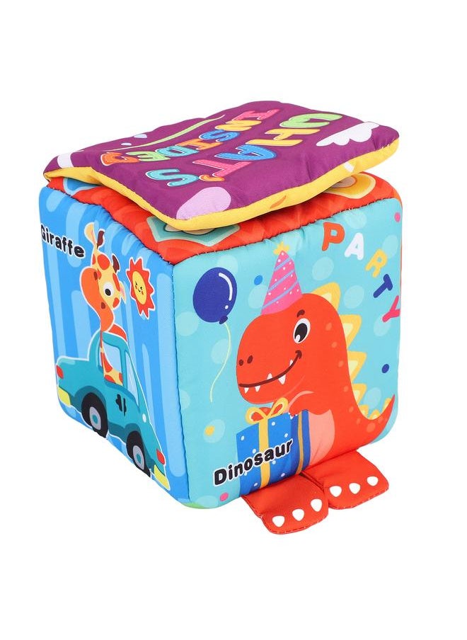 Baby Tissue Box Toy Cute Cartoon Early Educational Soft Stuffed Sensory Toys with 8 Scarves 3 Tissues for Infants Toddlers Christmas Shower Gifts Dinosaur