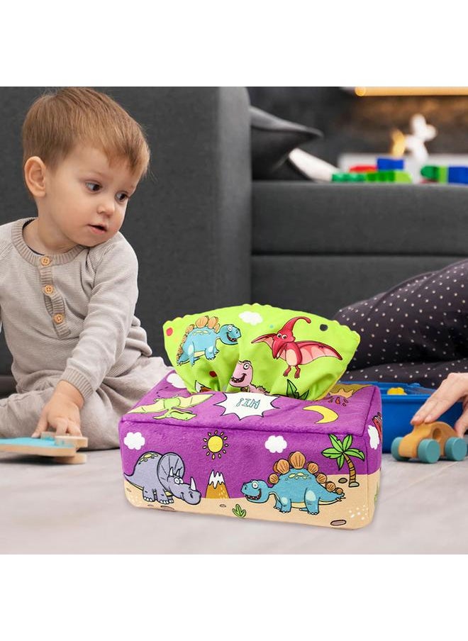 Baby Tissue Box Toy Cartoon Crinkle Toys Reusable Baby Sensory Toys Colorful Soft Scarf Box for Infants Newborns Gift