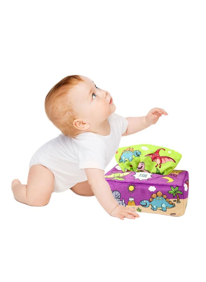 Baby Tissue Box Toy Cartoon Crinkle Toys Reusable Baby Sensory Toys Colorful Soft Scarf Box for Infants Newborns Gift