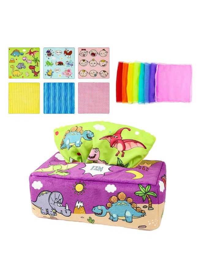 Baby Tissue Box Toy Cartoon Crinkle Toys Reusable Baby Sensory Toys Colorful Soft Scarf Box for Infants Newborns Gift