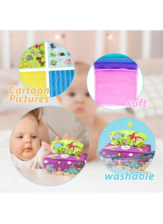 Baby Tissue Box Toy Cartoon Crinkle Toys Reusable Baby Sensory Toys Colorful Soft Scarf Box for Infants Newborns Gift
