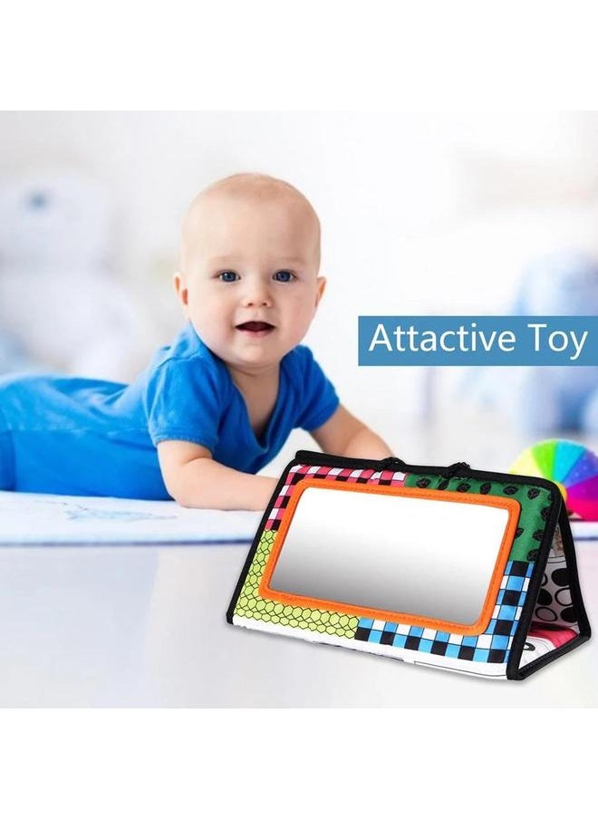 Tummy Time Mirror Toy for Baby High Contrast Activity Teether Black and White Toys Infant Sensory