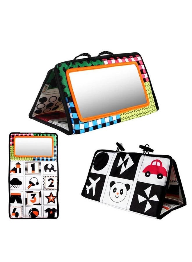 Tummy Time Mirror Toy for Baby High Contrast Activity Teether Black and White Toys Infant Sensory