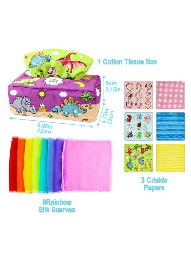 Baby Tissue Box Toy Cartoon Crinkle Toys Reusable Sensory Colorful Soft Scarf for Infants Newborns Gift