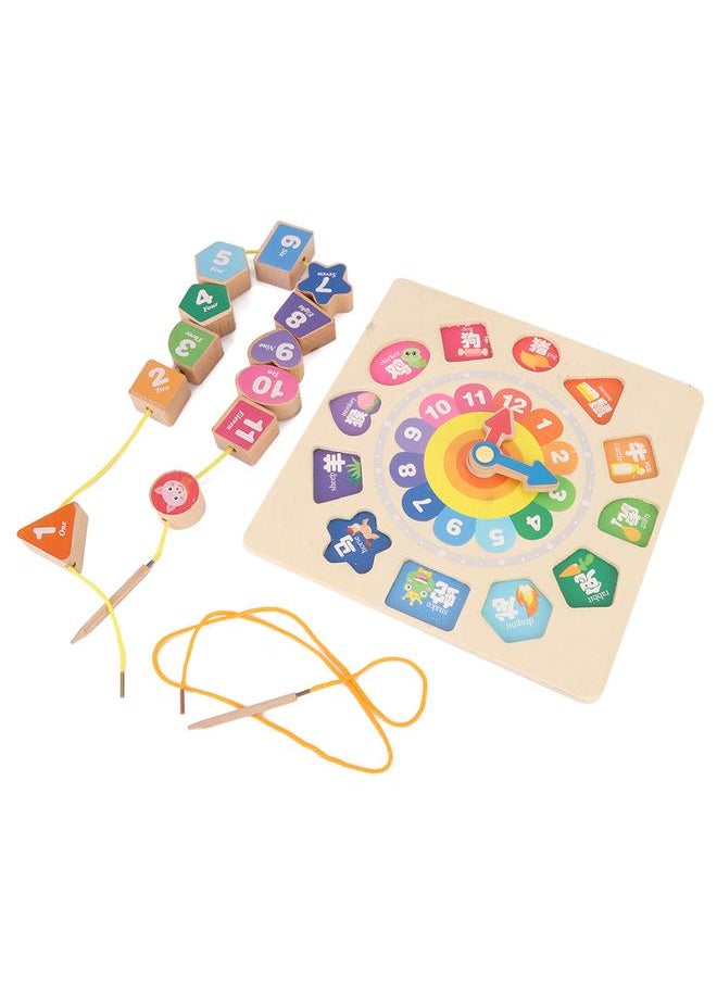DIY Colorful Wood Beading Toy Set Beads String Cute Clock Shape Educational Bead
