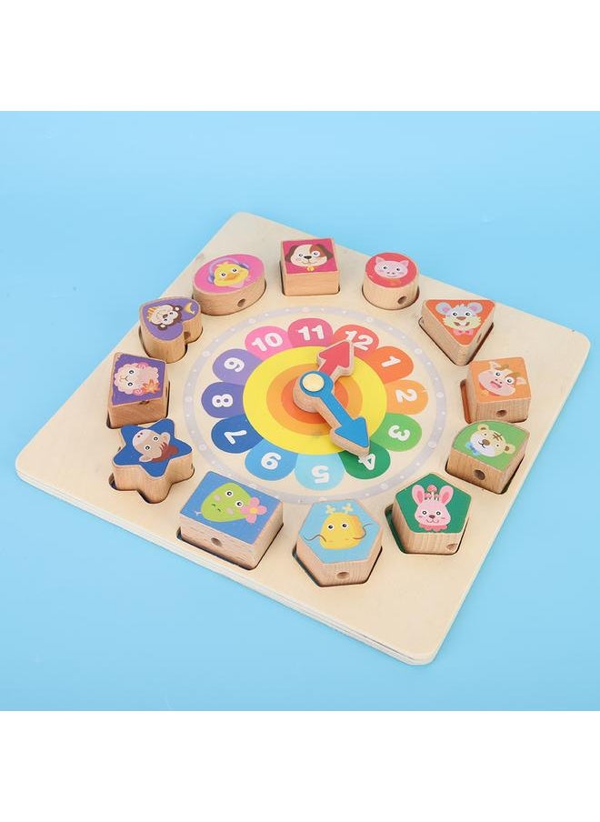 DIY Colorful Wood Beading Toy Set Beads String Cute Clock Shape Educational Bead