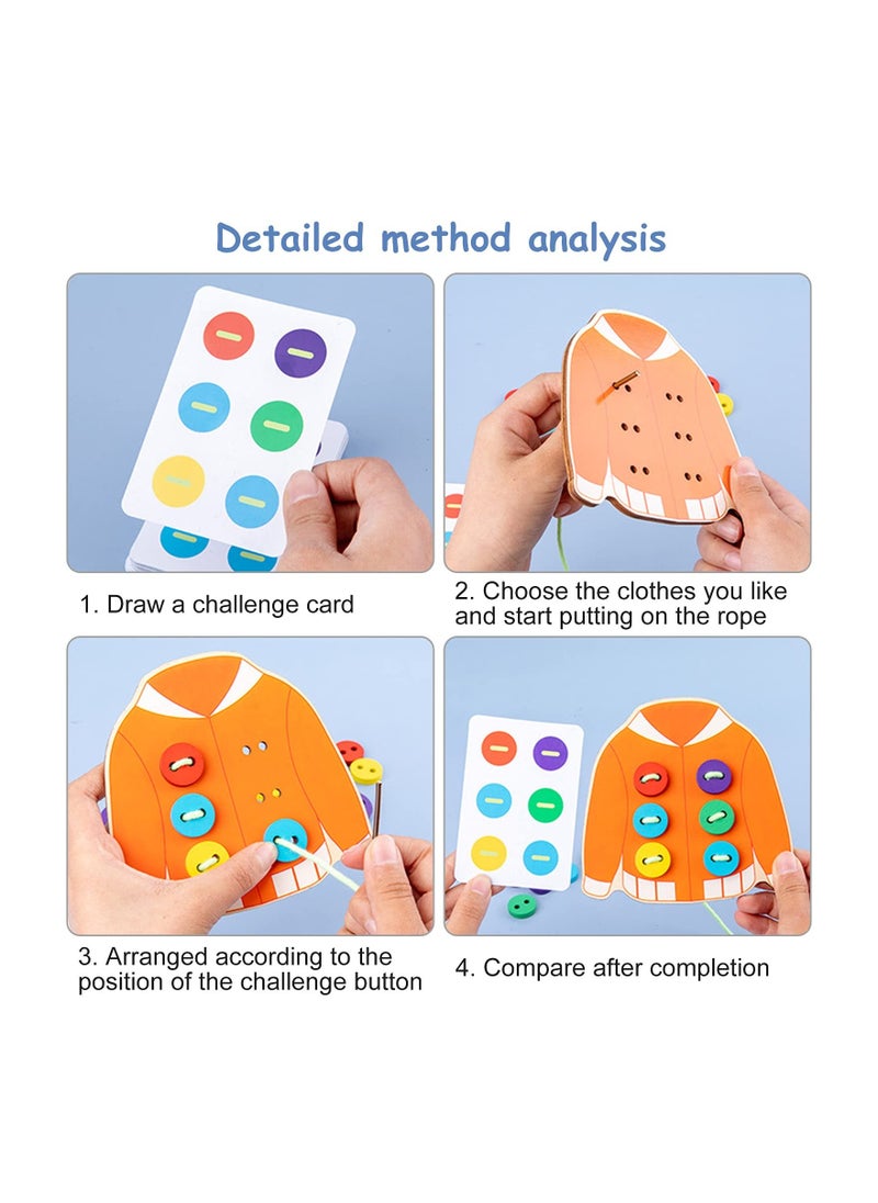 Wooden Clothes Lacing Toys, for Kids Age 3 4 5 Years Learning Montessori Activity, Fine Motor Skill Threading Game, Sewing Button Card Preschool Early Development Educational Toy