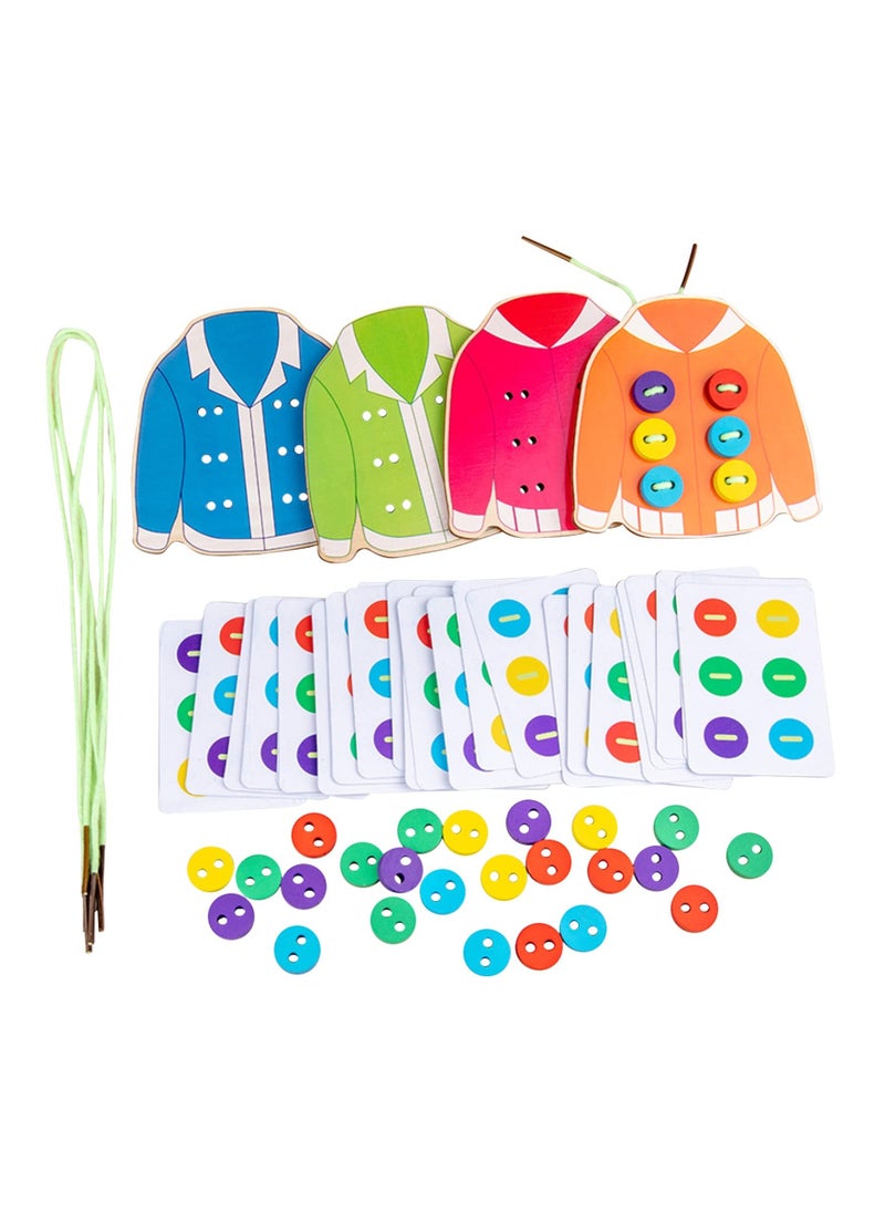 Wooden Clothes Lacing Toys, for Kids Age 3 4 5 Years Learning Montessori Activity, Fine Motor Skill Threading Game, Sewing Button Card Preschool Early Development Educational Toy