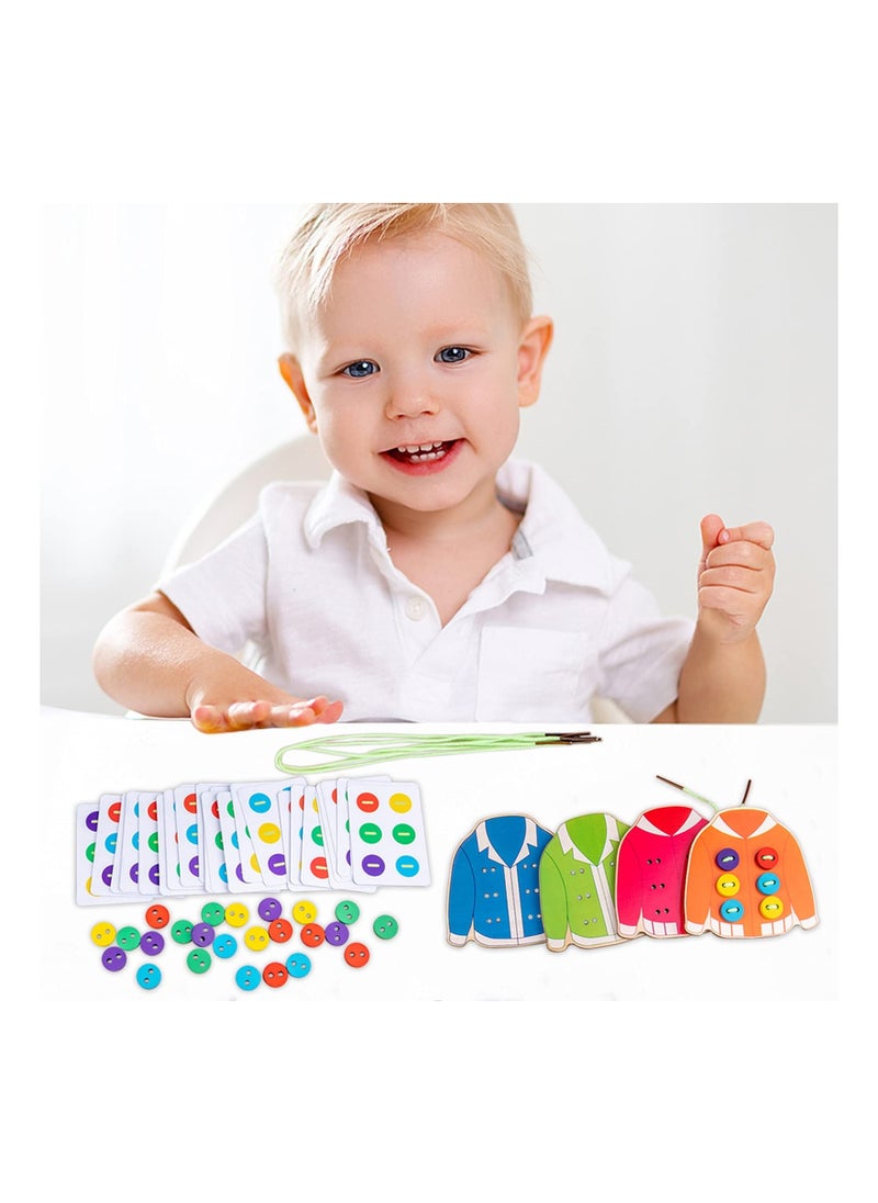 Wooden Clothes Lacing Toys, for Kids Age 3 4 5 Years Learning Montessori Activity, Fine Motor Skill Threading Game, Sewing Button Card Preschool Early Development Educational Toy