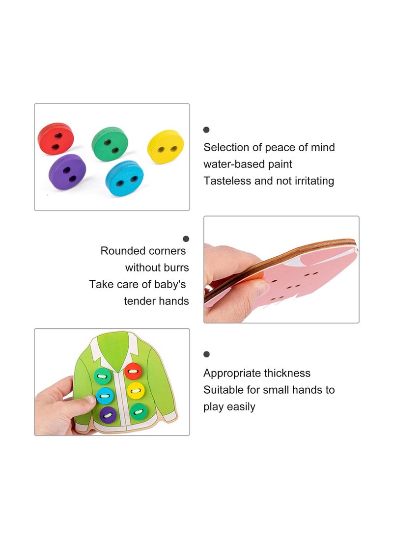 Wooden Clothes Lacing Toys, for Kids Age 3 4 5 Years Learning Montessori Activity, Fine Motor Skill Threading Game, Sewing Button Card Preschool Early Development Educational Toy