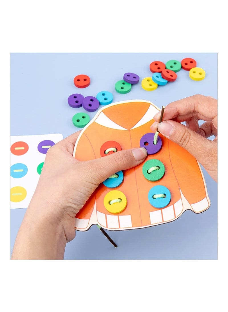 Wooden Clothes Lacing Toys, for Kids Age 3 4 5 Years Learning Montessori Activity, Fine Motor Skill Threading Game, Sewing Button Card Preschool Early Development Educational Toy