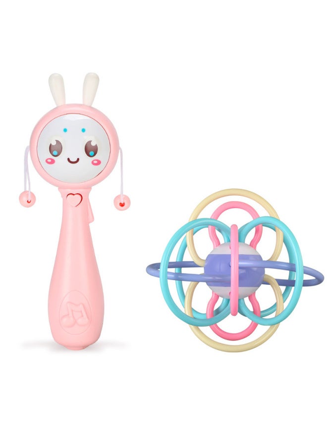 Infant Rattle Can Bite 3-6 3-month-old Newborn Baby Handdrum Music Stick Rattle Toy 0-1 Years Old-Color:Music Rattle + Harman Ball Send Battery