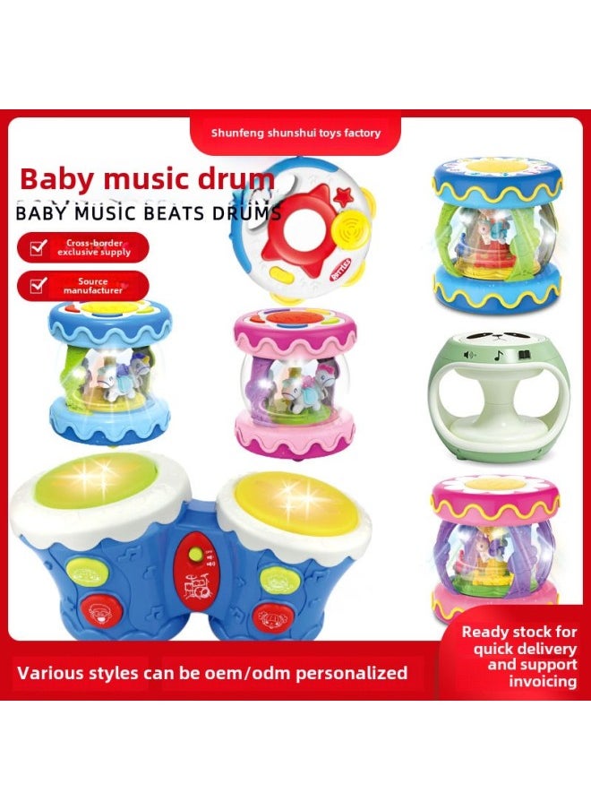 Baby Toy Music Hand Drum Baby Early Education Educational Carousel Racket Drum Children Musical Instrument Wholesale-Color:Baby Music Pat Drum [pink] Window Box