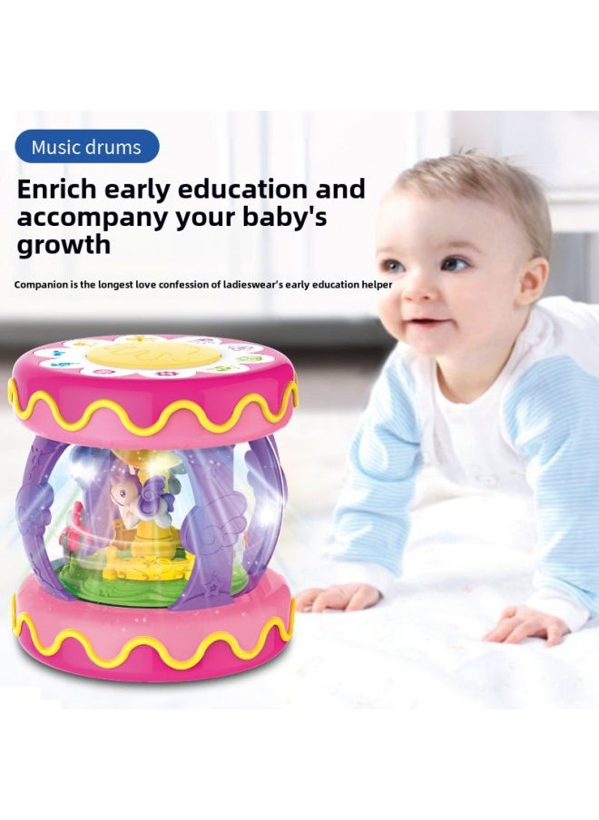 Children's Hand Drum Music Racket Drum Early Education Educational Carousel Baby Baby Cartoon Percussion Instrument Toy-Color:Baby Music Clapping Drum (pink)
