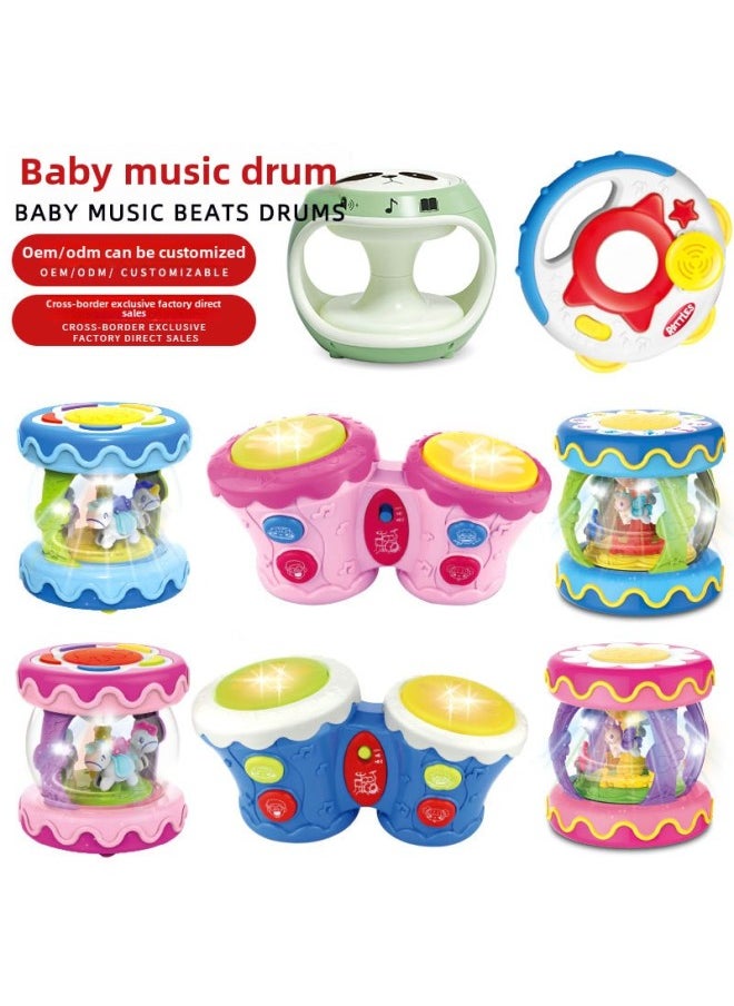 Children's Hand Drum Music Racket Drum Early Education Educational Carousel Baby Baby Cartoon Percussion Instrument Toy-Color:Baby Music Clapping Drum (pink)
