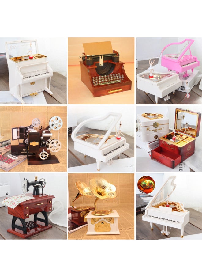 Mini Small Medium Large Dancer Piano Rotating Music Box Sewing Machine Phonograph Typewriter Music Box Customization-Color:1002 Mini Dancer With Mirror Pink 0.32kg-Dimensions:Figure