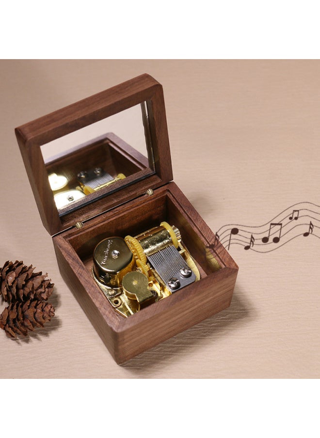 Feige Retro Walnut Winding Music Box Wooden Music Box Sky City Creative Gift Wholesale-Color:04 [walnut] Large + Gold-plated Movement-Dimensions:Music Winnie The Pooh