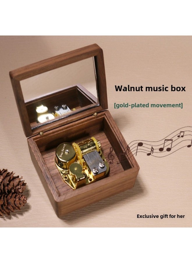 Feige Retro Walnut Winding Music Box Wooden Music Box Sky City Creative Gift Wholesale-Color:04 [walnut] Large + Gold-plated Movement-Dimensions:Music Winnie The Pooh