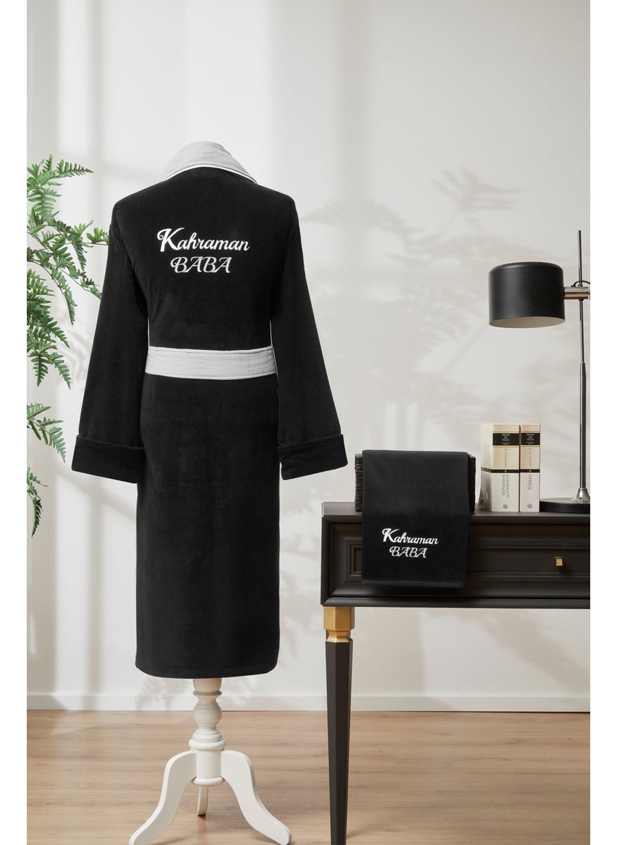 Kahraman Baba Embroidered Velvet Men's Bathrobe Set