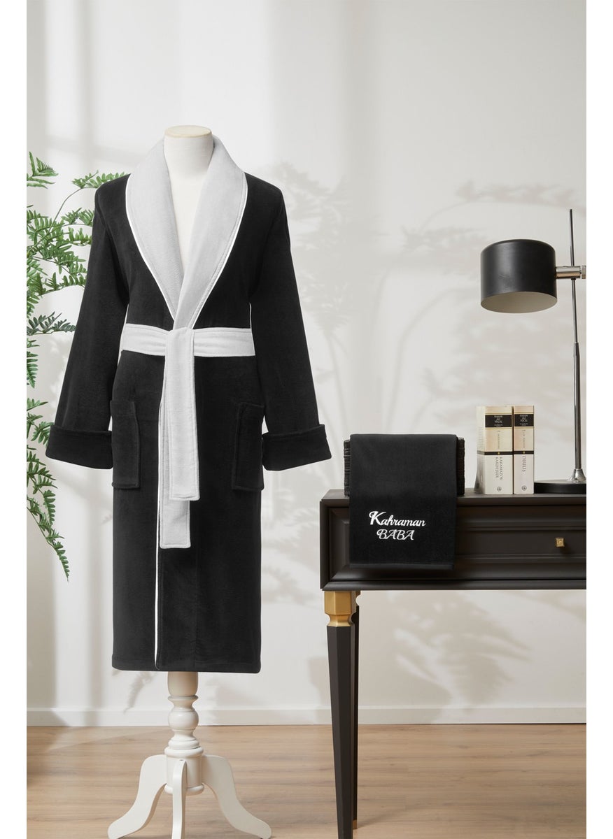 Kahraman Baba Embroidered Velvet Men's Bathrobe Set