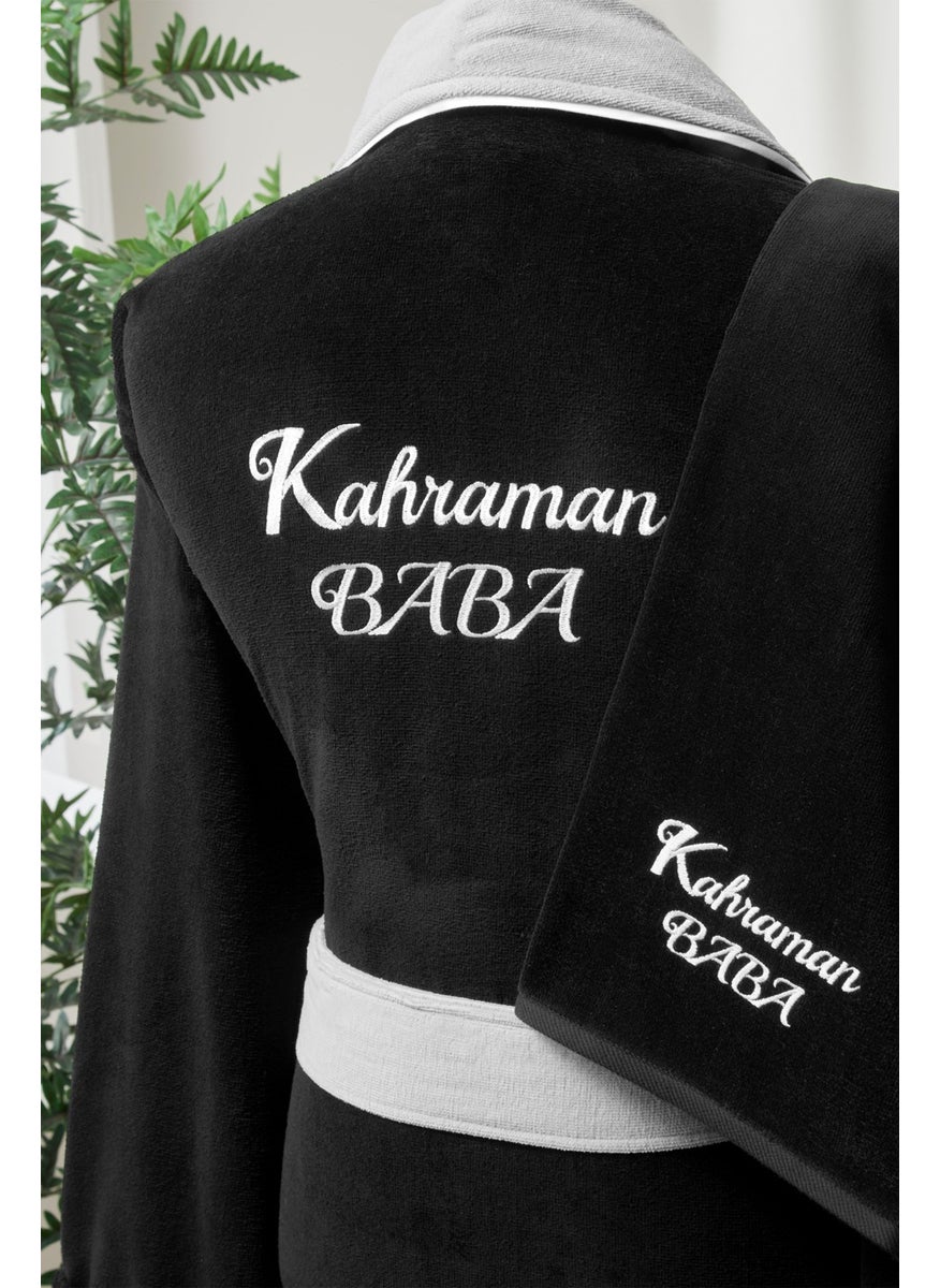 Kahraman Baba Embroidered Velvet Men's Bathrobe Set