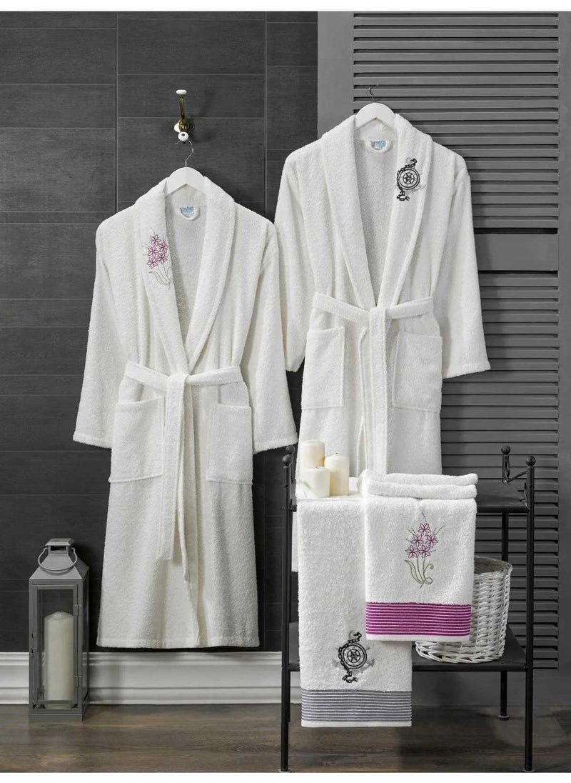 Mira Home 4 Piece Family Bathrobe Set Women Men Towel Bathrobe Set White Set