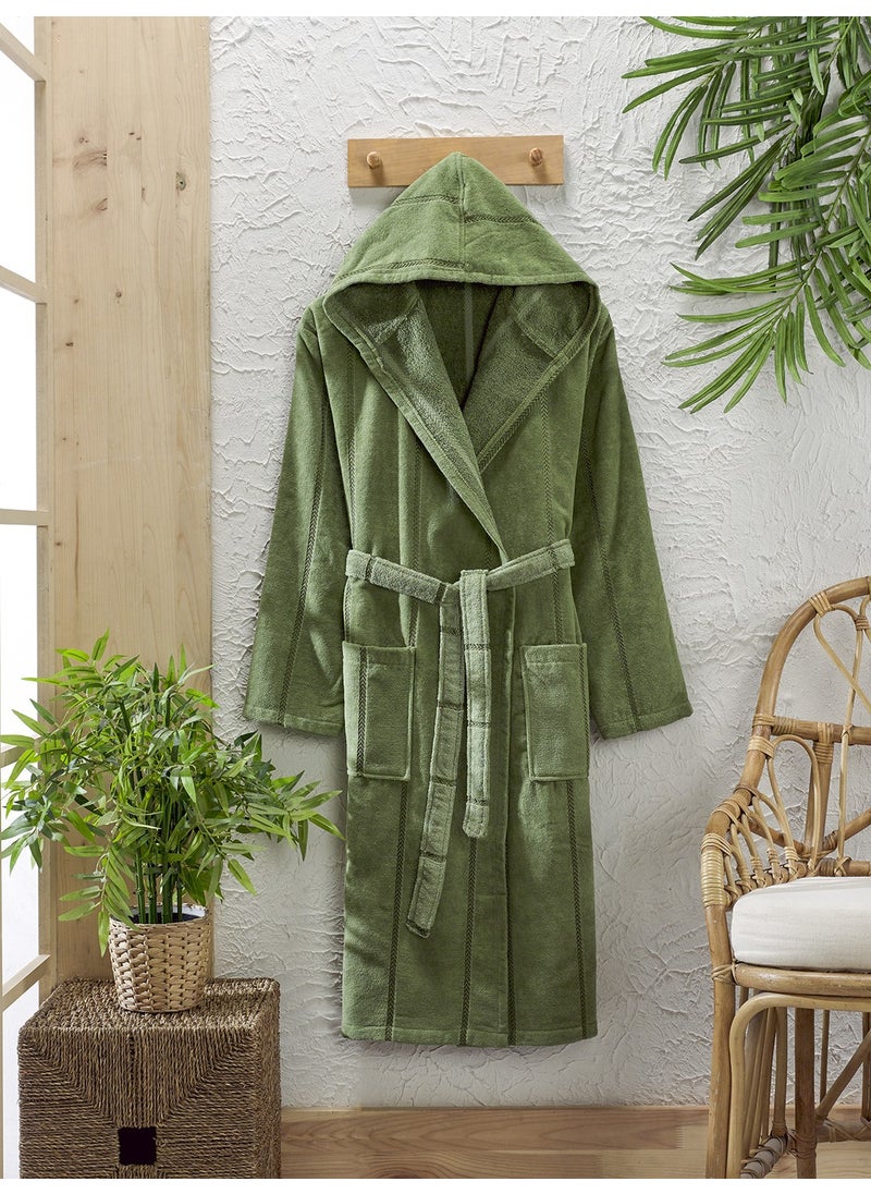 Lara Green Cotton Velvet Hooded Unisex Bathrobe
