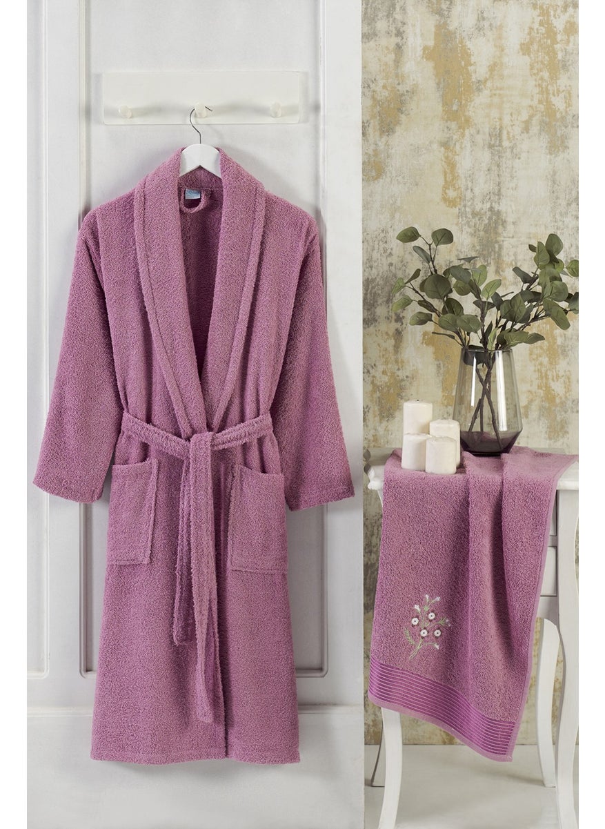 Embroidered Towel and Bathrobe Set - Dried Rose
