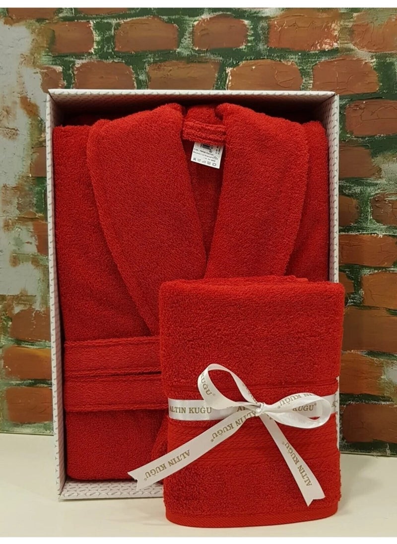 Trendy Shalyaka Bathrobe + Head Towel Red Size L