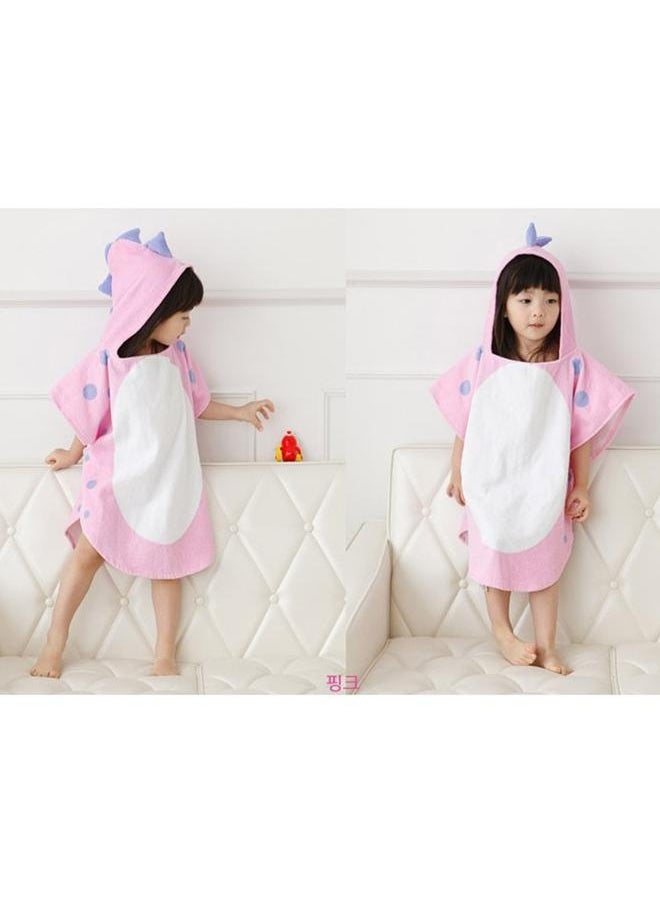 Kids Bath Towel Dinosaur Pattern Soft Cotton Hooded Baby Toddler Warm Absorbent Bath Towel Cape Pink 60x120