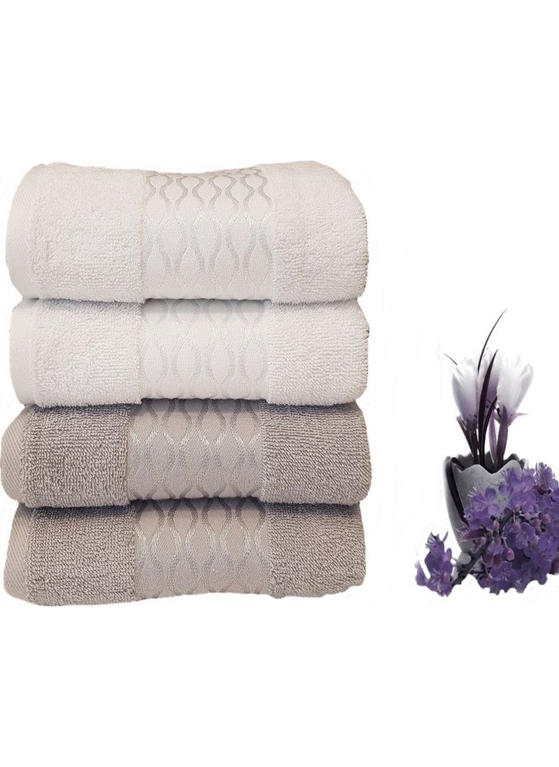 4 Pieces Elissa Hand and Face Towel White Beige
