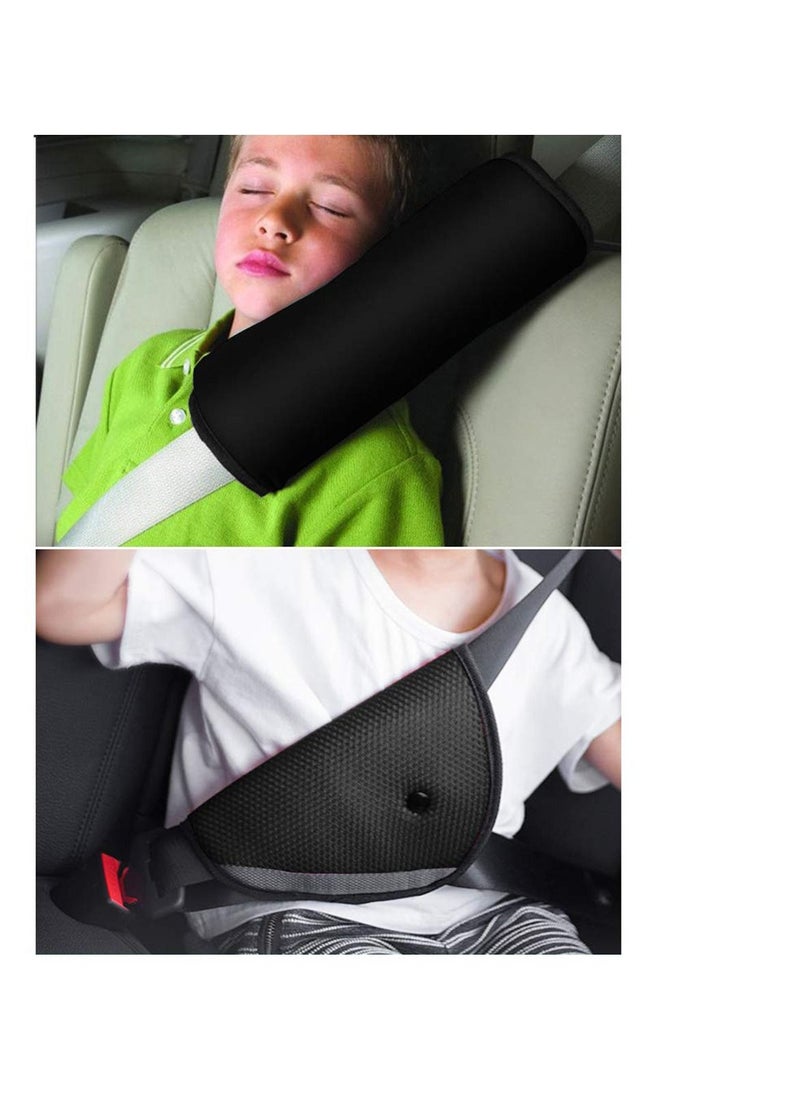 MixColours Seat Belt Adjuster and Pillow with Clip for Kids Travel, Neck Support Headrest Seatbelt Cover & Child, Car Strap Cushion Pads Baby Short People Adult