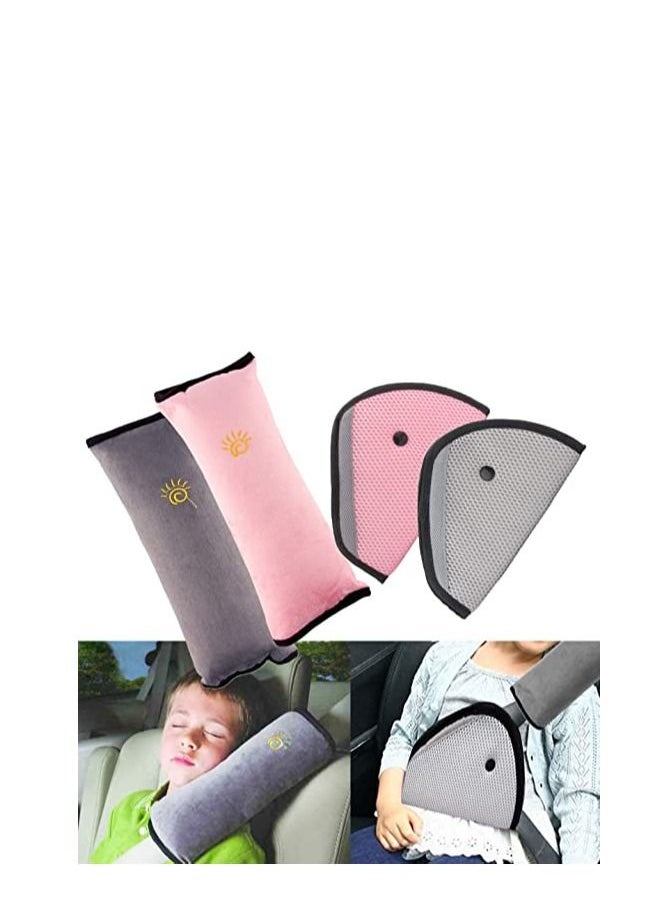 MixColours Seat Belt Adjuster and Pillow with Clip for Kids Travel, Neck Support Headrest Seatbelt Cover & Child, Car Strap Cushion Pads Baby Short People Adult
