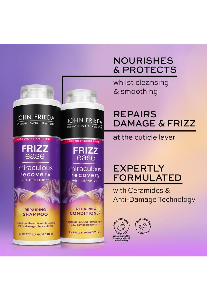 Frizz Ease Miraculous Recovery Shampoo And Conditioner Duo Pack 2 x 500ml Repairing And Smoothing Shampoo And Conditioner Bundle Dry Damaged Hair