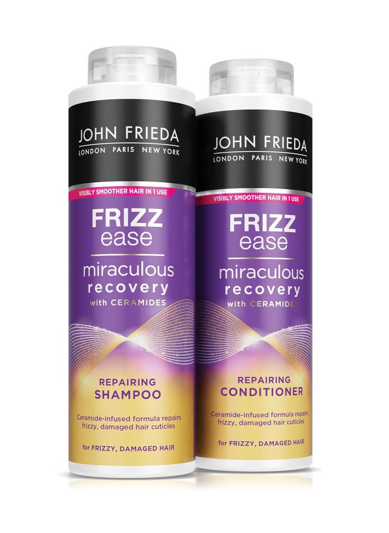 Frizz Ease Miraculous Recovery Shampoo And Conditioner Duo Pack 2 x 500ml Repairing And Smoothing Shampoo And Conditioner Bundle Dry Damaged Hair
