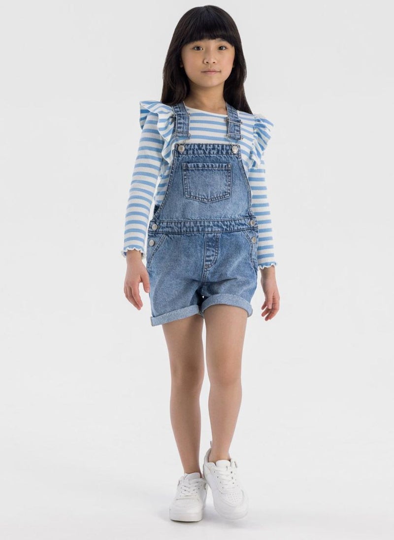 Kids Girls Short Jeans Dungarees
