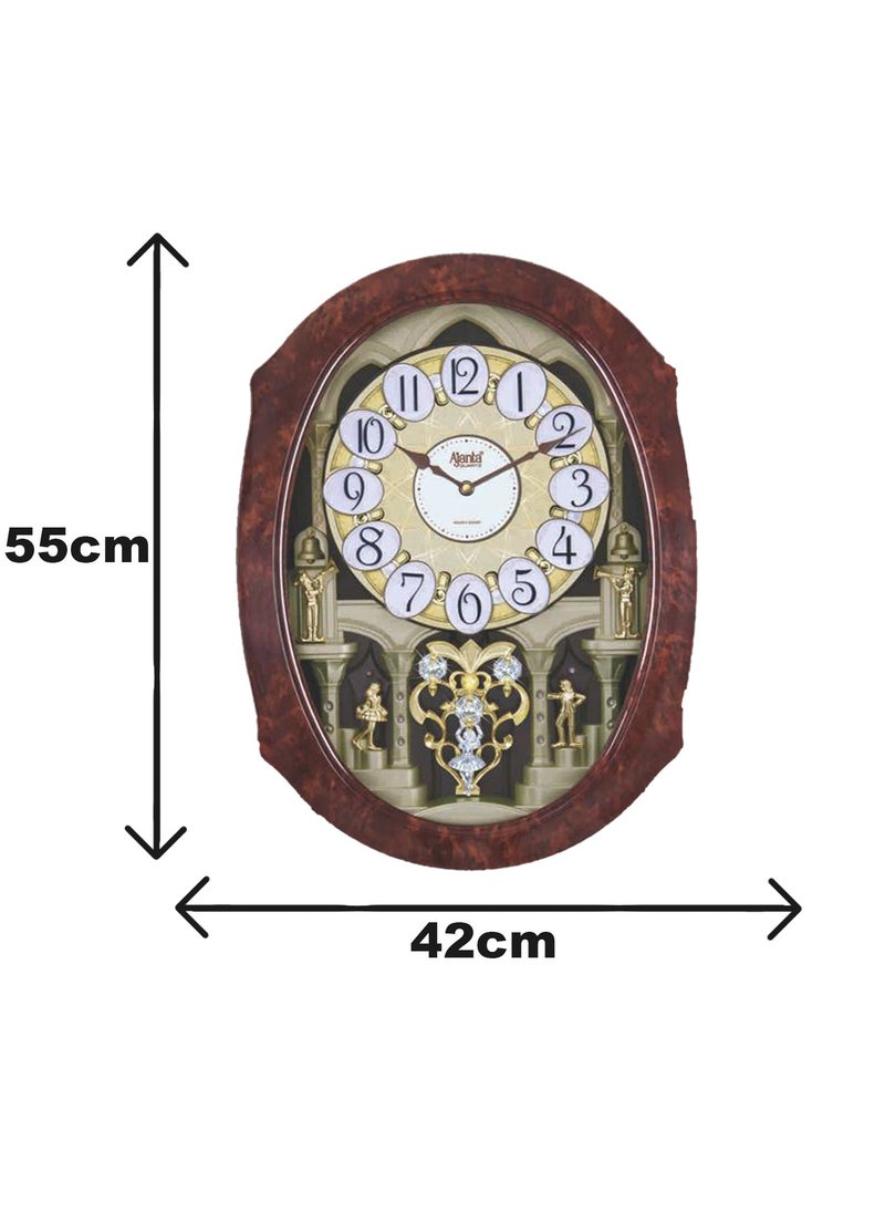 Ajanta Plastic Wall Clock (56 cm x 42 cm x 12 cm, Brown), Abstract
