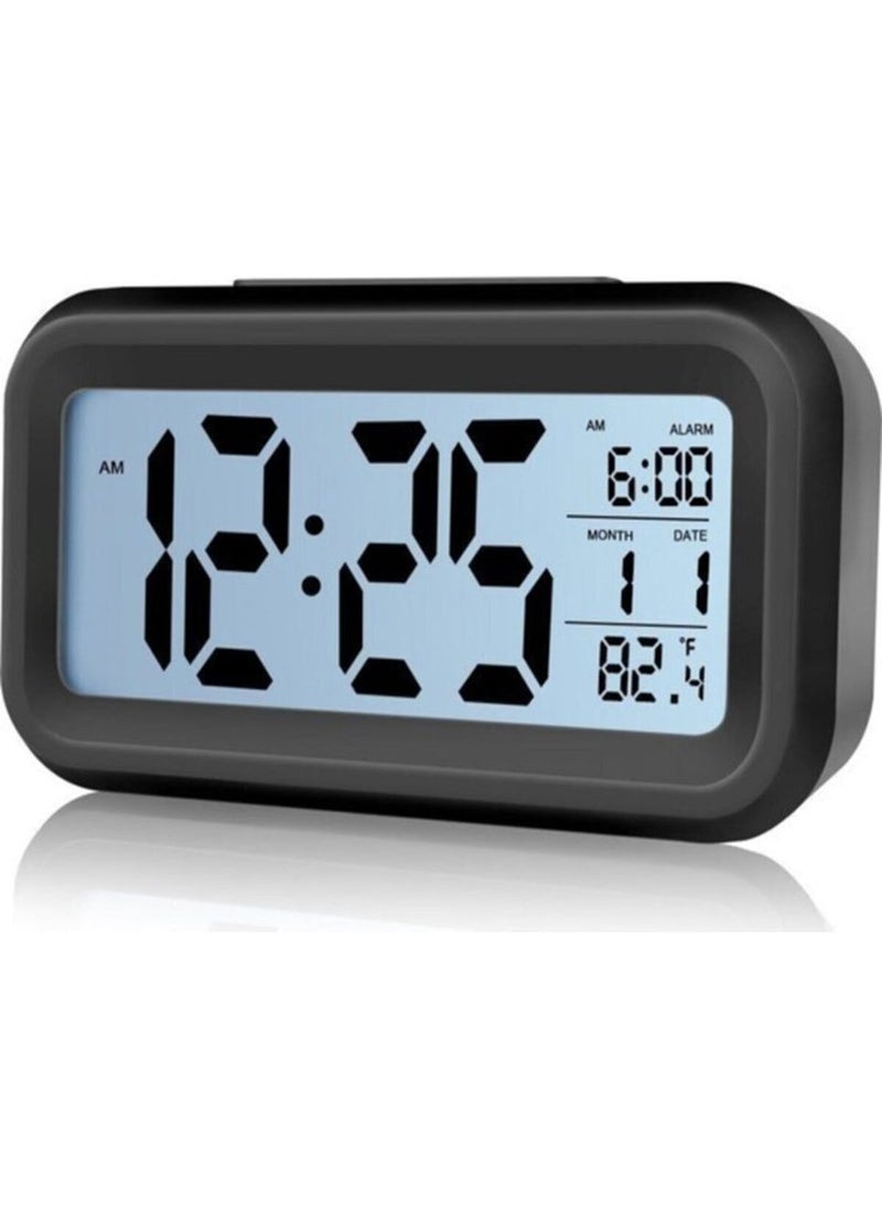 Smart Digital Table Clock Alarm Dark Sensor Photocell Black