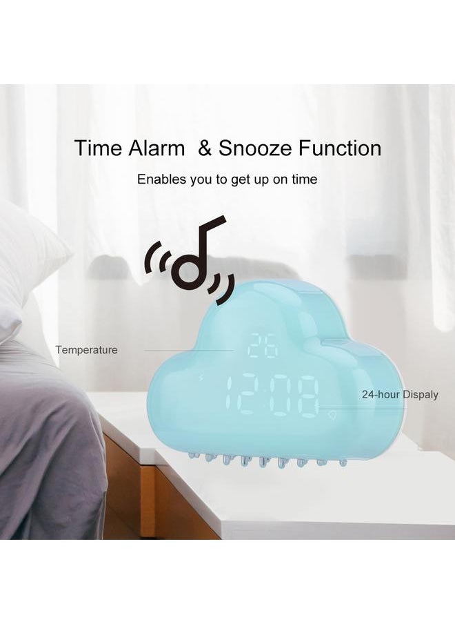 Cloud shaped Magnetic Clock Alarm Digital Temperature Snooze Calendar Voice Activation Blue
