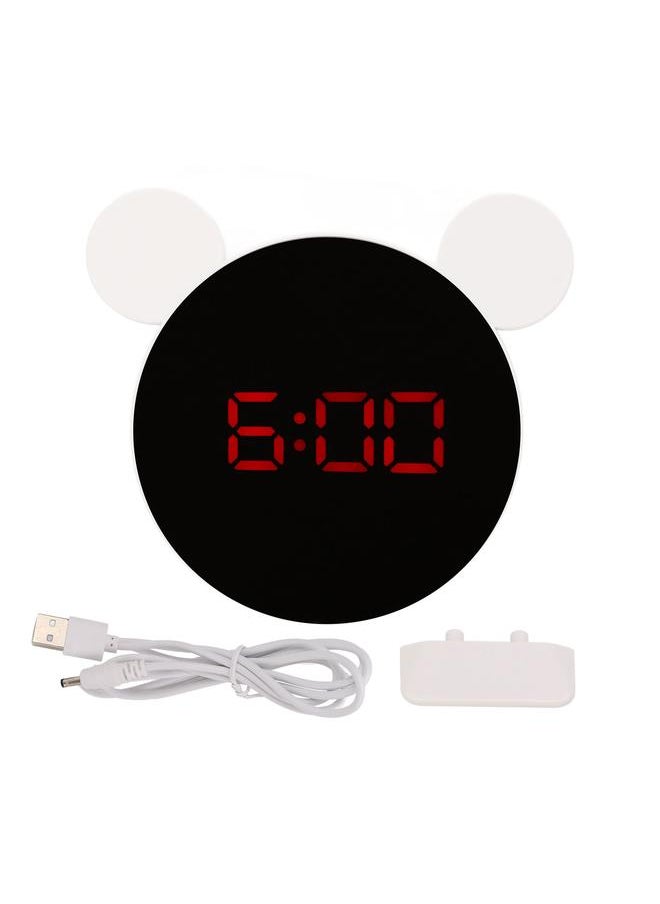 Mirrored Digital Alarm Clock Cute Mice Ear Shape LED Mirror Clock with Snooze Model Night Mode for Kids Home Bedroom Red LED