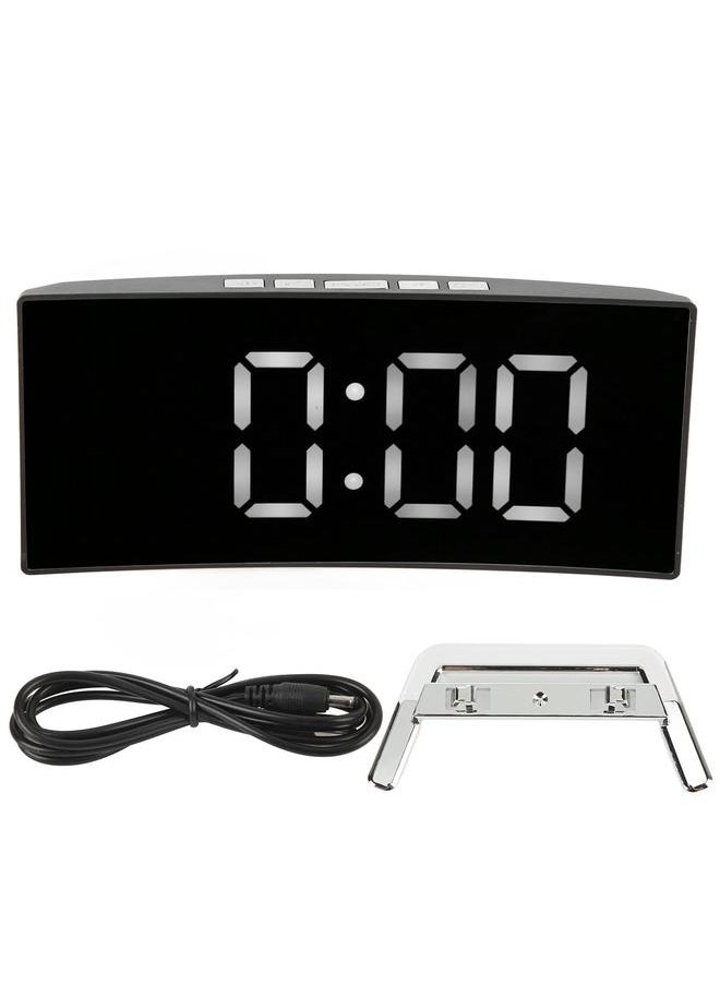 Digital Alarm Clock Mirror Smart Light Sensing Curved Screen LED Clock Digital Temperature Display Alarm Clock for Student White Light