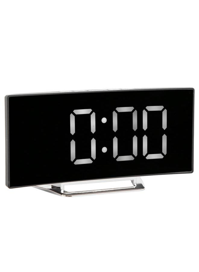 Digital Alarm Clock Mirror Smart Light Sensing Curved Screen LED Clock Digital Temperature Display Alarm Clock for Student White Light