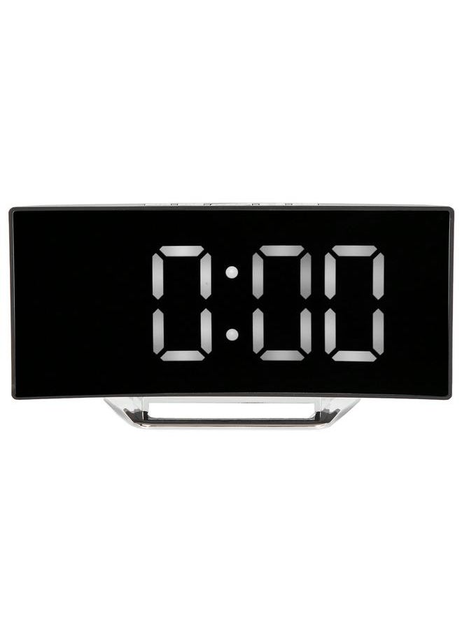Digital Alarm Clock Mirror Smart Light Sensing Curved Screen LED Clock Digital Temperature Display Alarm Clock for Student White Light