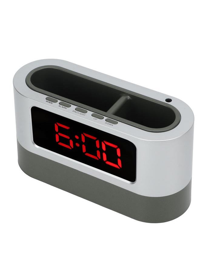 Pen Holder Alarm Clock Pen Holder Design Time Memory Time Date Temperature Display LED Clock for Office Dormitory Red