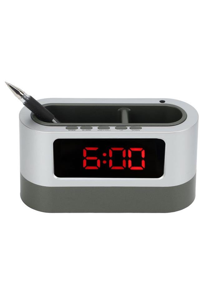 Pen Holder Alarm Clock Pen Holder Design Time Memory Time Date Temperature Display LED Clock for Office Dormitory Red