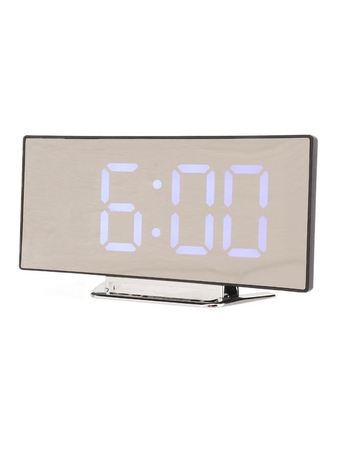 Mirror Digital Alarm Clock Temperature Display LED Curved Mirror Digital Electronic Clock for Home Bedroom Decor Blue LED