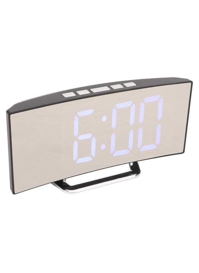 Mirror Digital Alarm Clock Temperature Display LED Curved Mirror Digital Electronic Clock for Home Bedroom Decor Blue LED