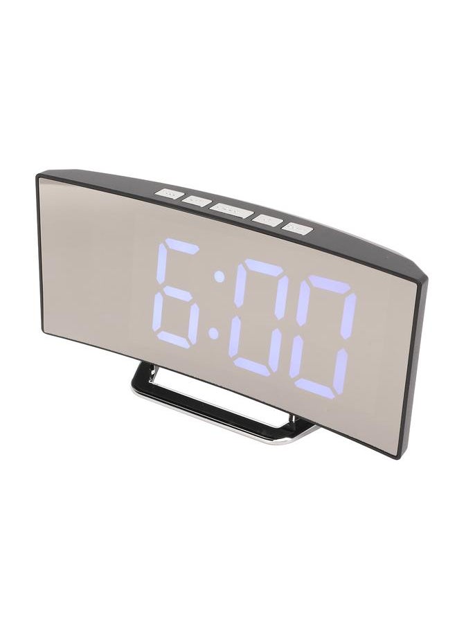Mirror Digital Alarm Clock Temperature Display LED Curved Mirror Digital Electronic Clock for Home Bedroom Decor Blue LED